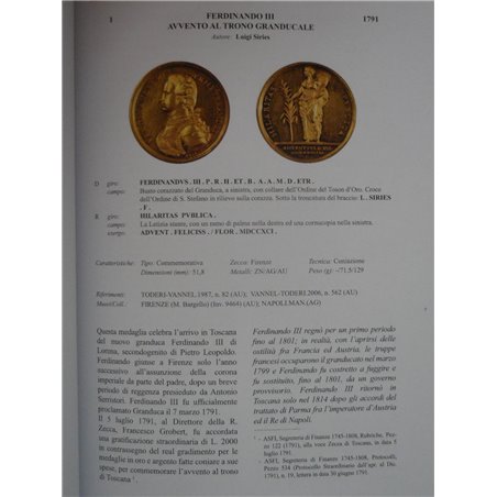 Catalogo le medaglie Ferdinando III Gran Duca di Toscana 1791 1801  Turricchia