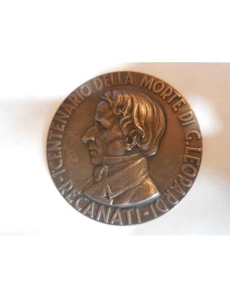 Medaglia centenario morte Giacomo Leopardi Porto Recanati 1937 argento